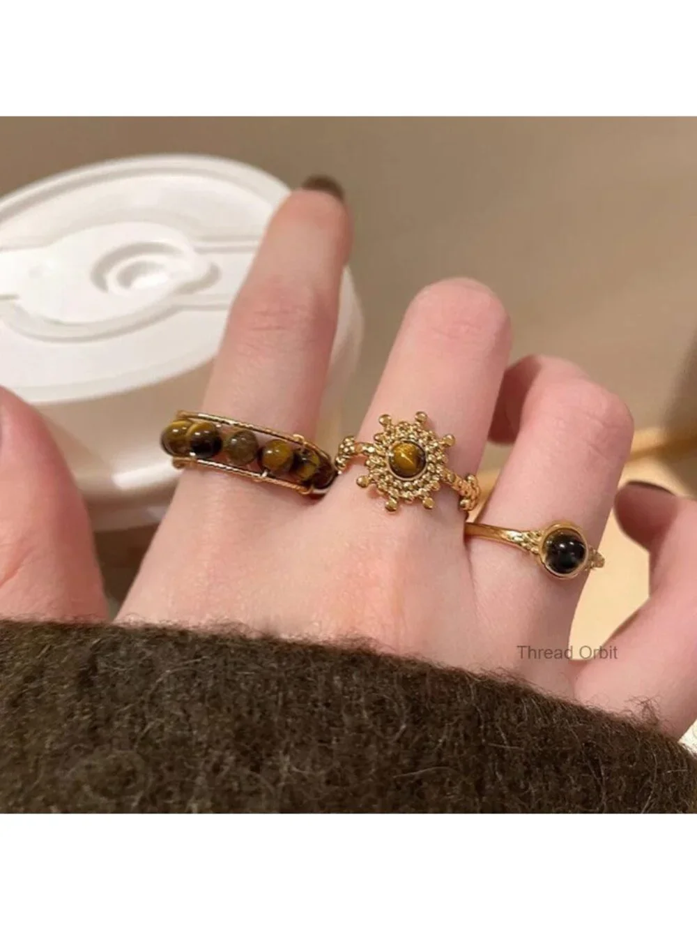 Vintage Adjustable Gold Tiger Eye Knuckle Ring